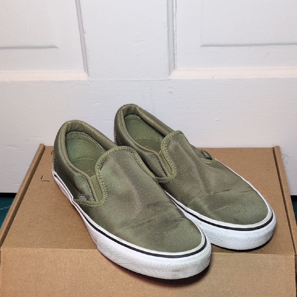 Vans Green Canvas Slip-On Sneakers